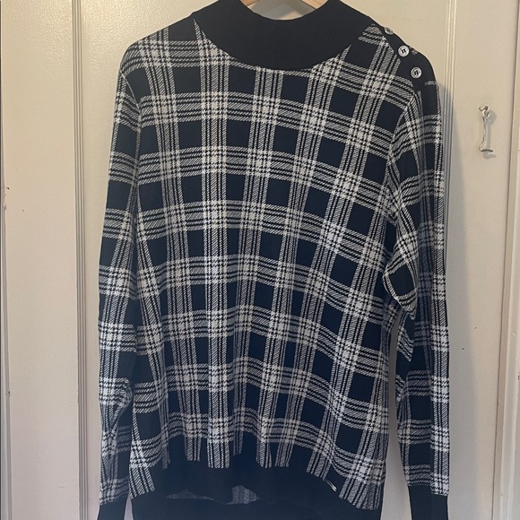 Calvin Klein Black and White Plaid Sweater - Picture 1 of 6